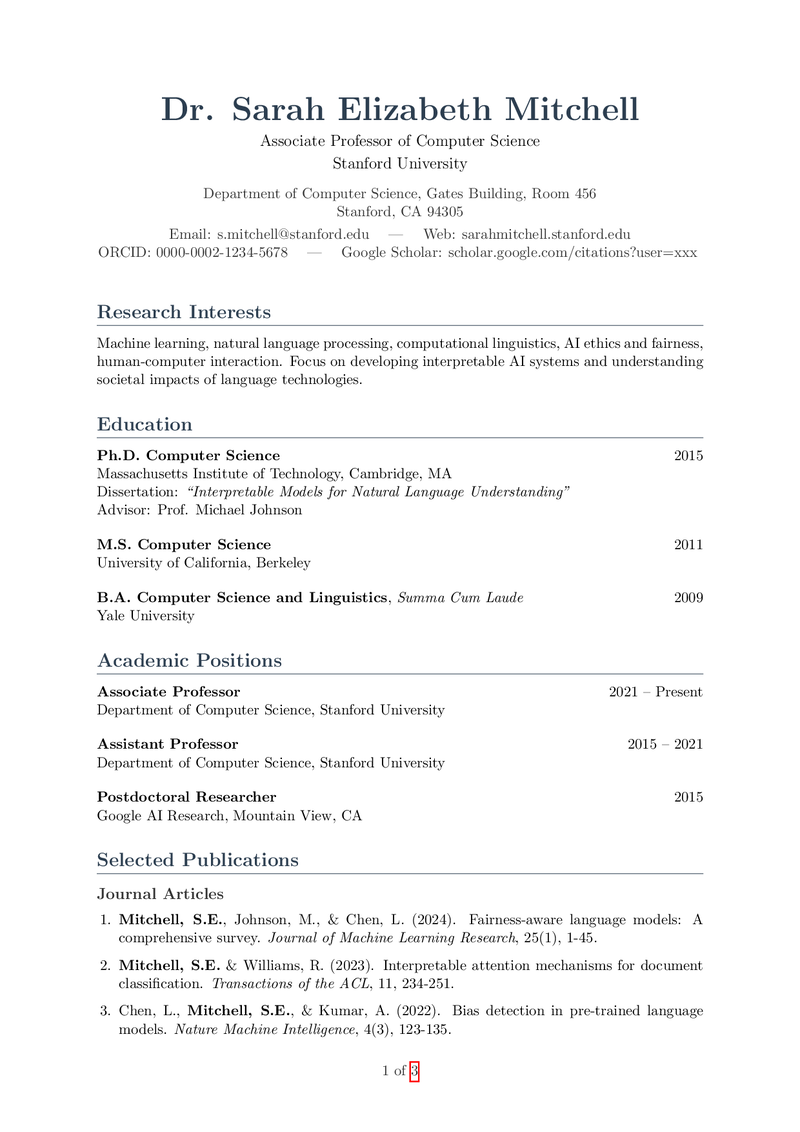 Academic Research CV Preview