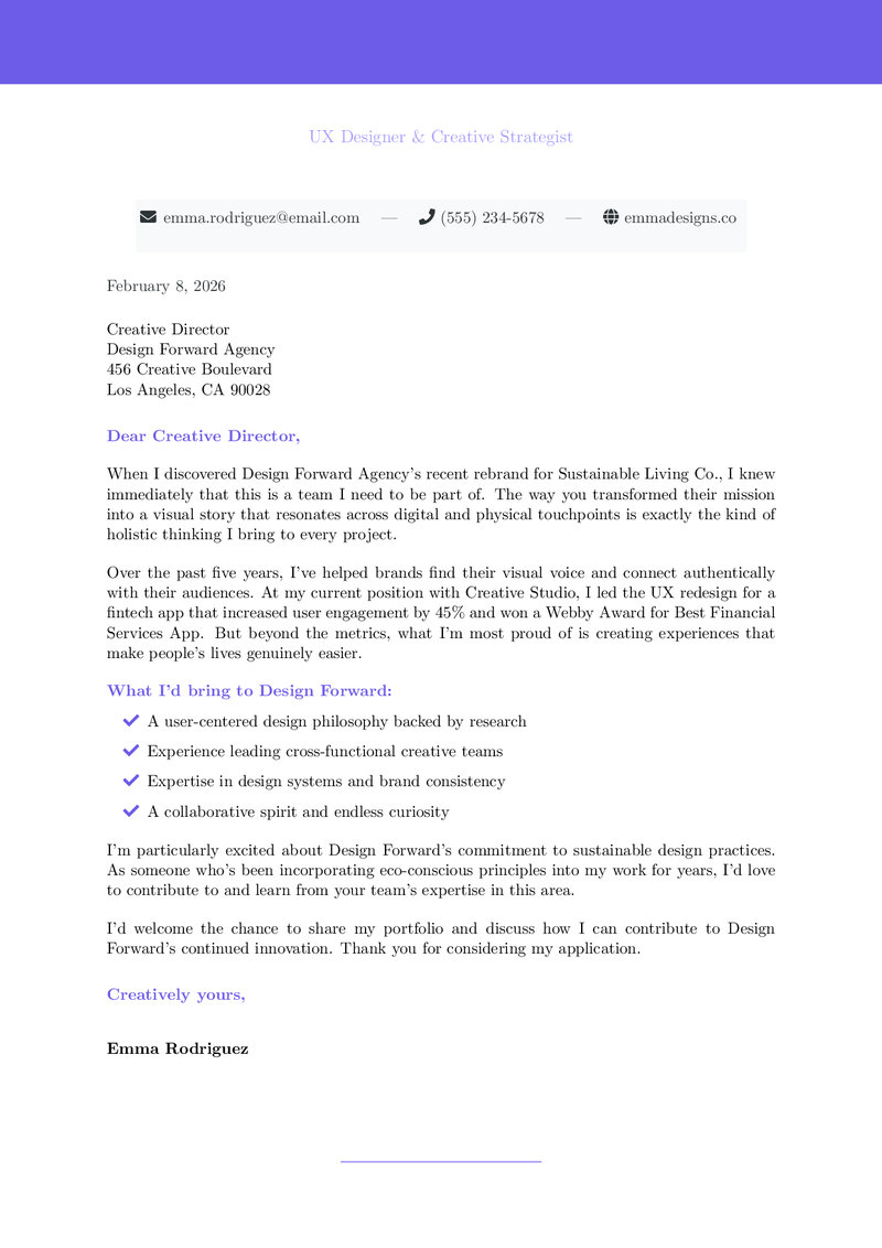 Creative Cover Letter Preview